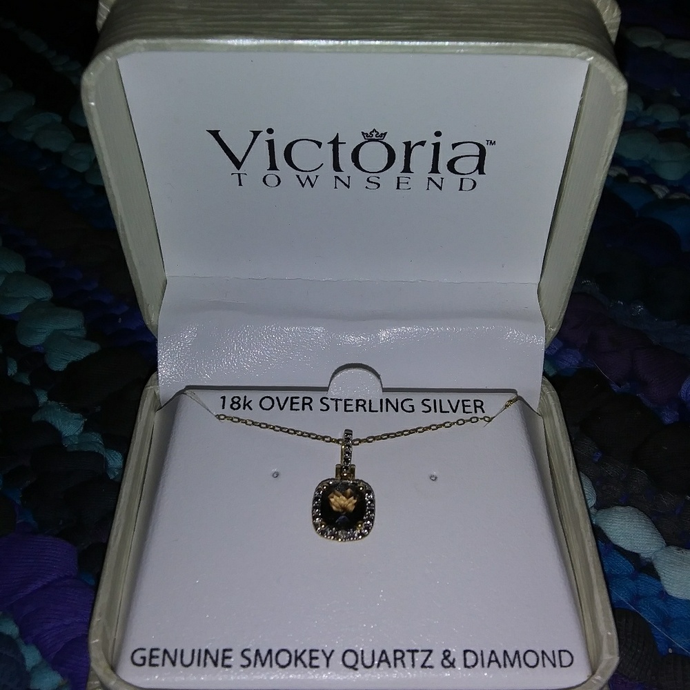 Beautiful Smokey Brown Quartz and Diamond Necklace